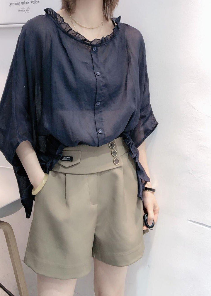 Aqua Ruffle Blouse | Plus Size, Cotton-Linen Blend 6
