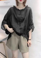 Aqua Ruffle Blouse | Plus Size, Cotton-Linen Blend 7