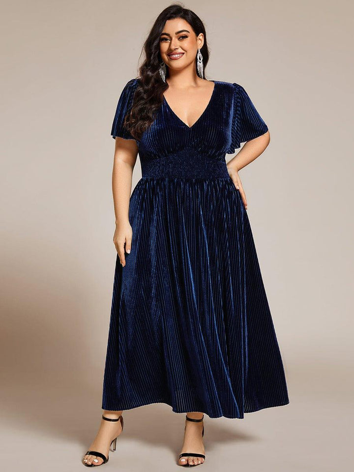 Ardenza Velvet Dress | Plus Size A-Line V-Neck Tea Length for Wedding Guest & Cocktail Parties 10