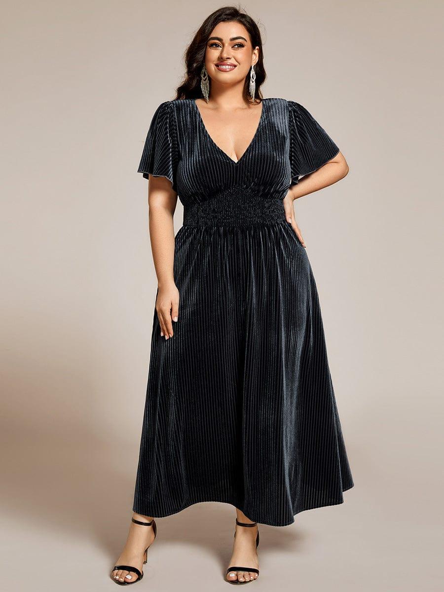 Ardenza Velvet Dress | Plus Size A-Line V-Neck Tea Length for Wedding Guest & Cocktail Parties 11