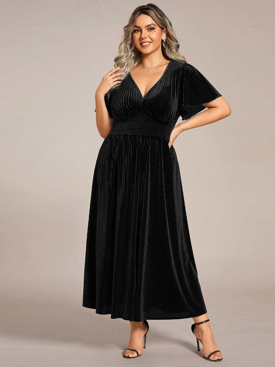 Ardenza Velvet Dress | Plus Size A-Line V-Neck Tea Length for Wedding Guest & Cocktail Parties 12