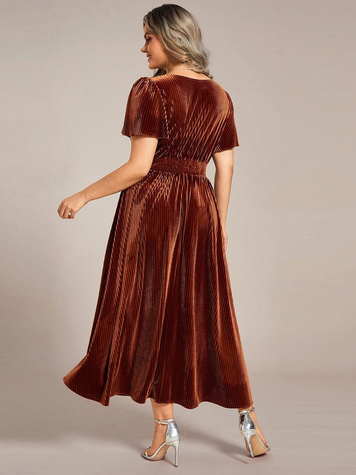 Ardenza Velvet Dress | Plus Size A-Line V-Neck Tea Length for Wedding Guest & Cocktail Parties 2