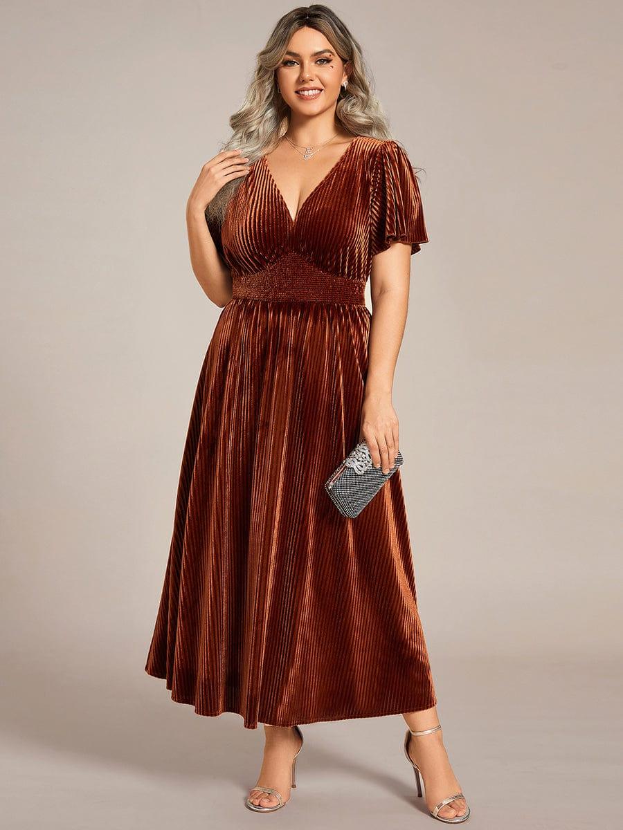 Ardenza Velvet Dress | Plus Size A-Line V-Neck Tea Length for Wedding Guest & Cocktail Parties 4