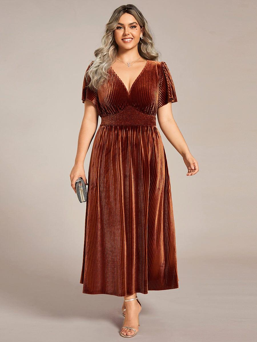 Ardenza Velvet Dress | Plus Size A-Line V-Neck Tea Length for Wedding Guest & Cocktail Parties 5