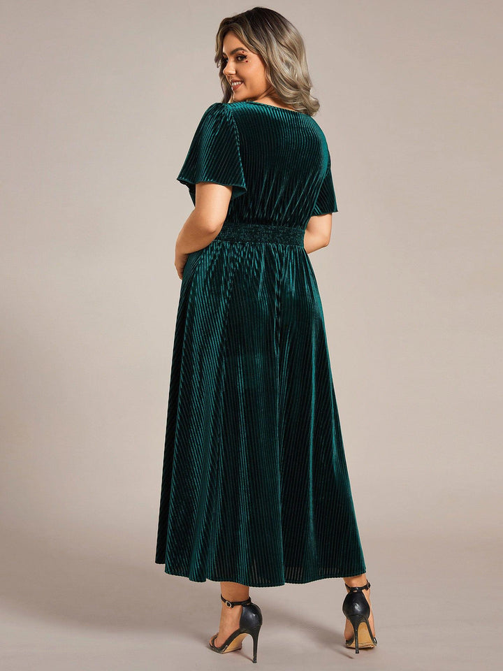 Ardenza Velvet Dress | Plus Size A-Line V-Neck Tea Length for Wedding Guest & Cocktail Parties 8