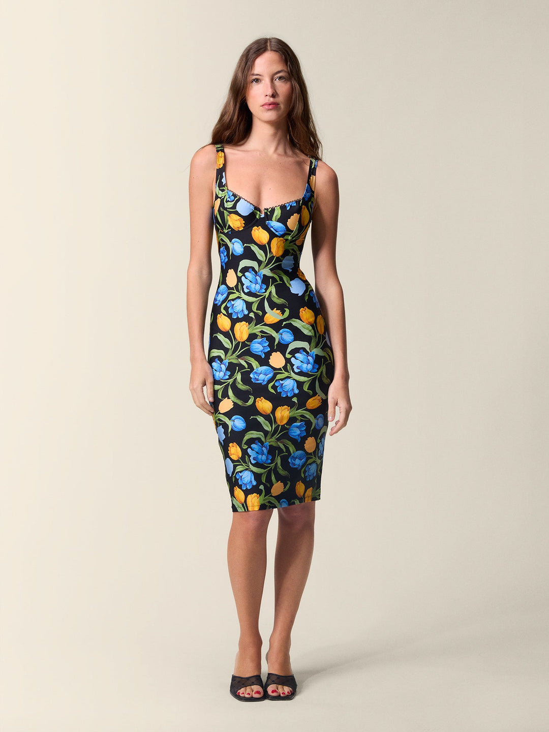 Arielle Women's Dress | Black Floral Print, V-Neck Back, Cocktail Party 0