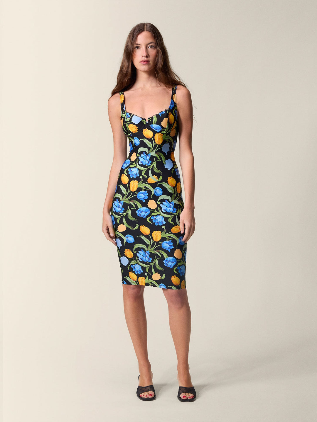 Arielle Women's Dress | Black Floral Print, V-Neck Back, Cocktail Party 2
