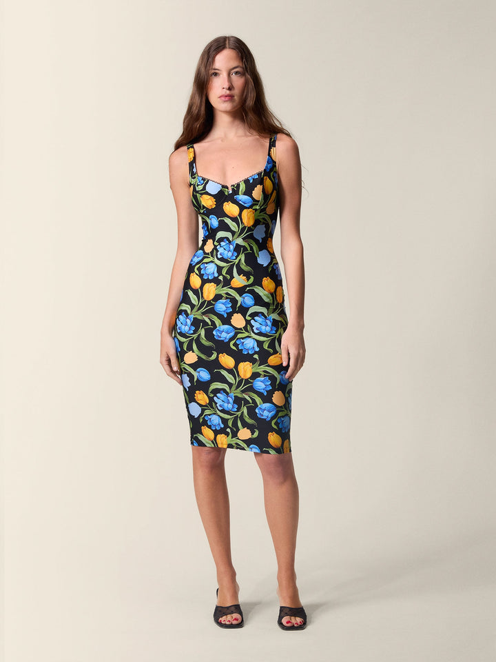 Arielle Women's Dress | Black Floral Print, V-Neck Back, Cocktail Party 2