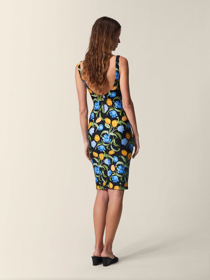 Arielle Women's Dress | Black Floral Print, V-Neck Back, Cocktail Party 3