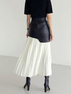 Astra Maxi Skirt | Asymmetric Patchwork, Faux Leather & Chiffon 2