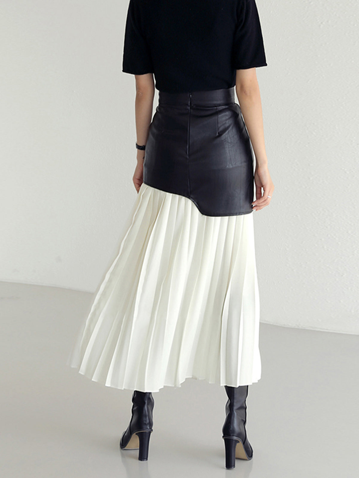 Astra Maxi Skirt | Asymmetric Patchwork, Faux Leather & Chiffon 2