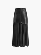 Astra Maxi Skirt | Asymmetric Patchwork, Faux Leather & Chiffon 7