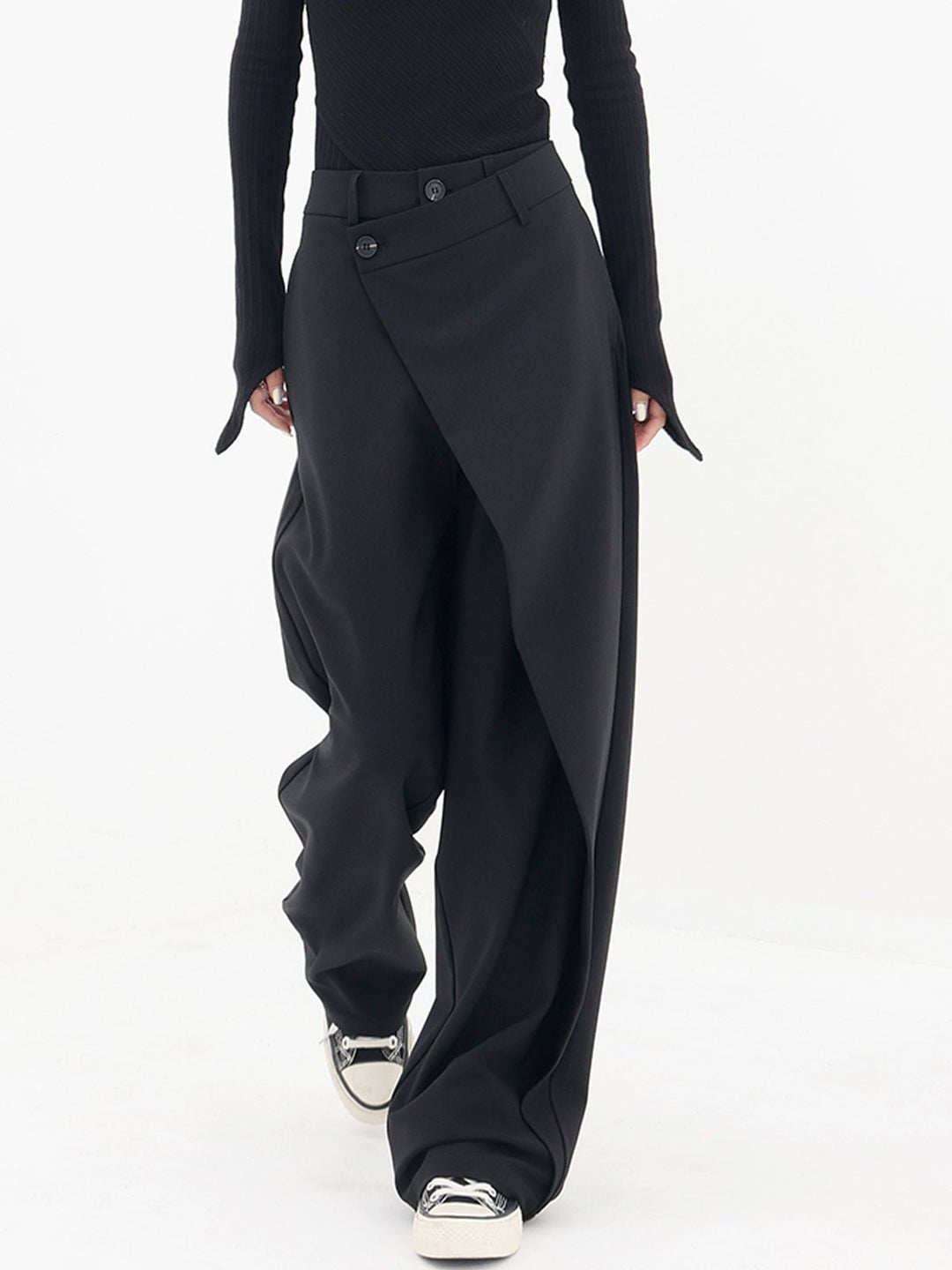 Astra Wide Leg Trousers | Asymmetrical Design, Black Dress Pants for Women 0