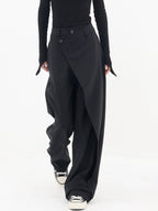 Astra Wide Leg Trousers | Asymmetrical Design, Black Dress Pants for Women 0