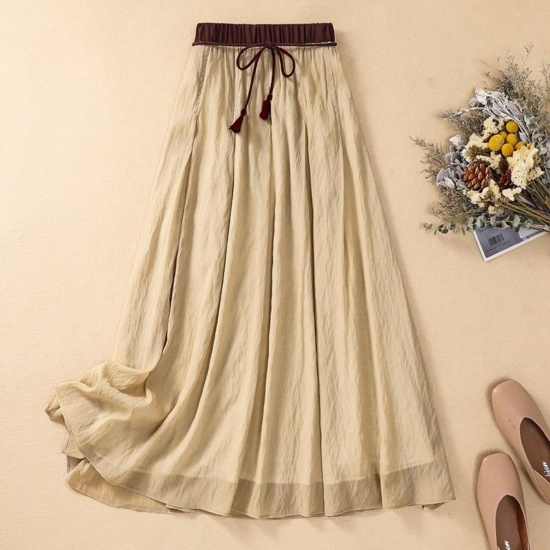 Ava A-Line Maxi Skirt | Lightweight Linen, Textured Waist, Tassel Detail 0