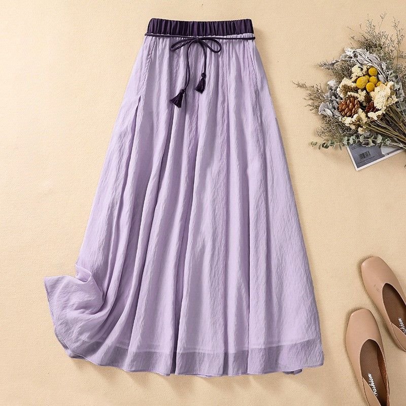 Ava A-Line Maxi Skirt | Lightweight Linen, Textured Waist, Tassel Detail 1