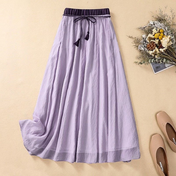 Ava A-Line Maxi Skirt | Lightweight Linen, Textured Waist, Tassel Detail 1