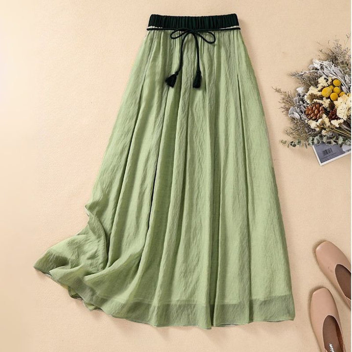 Ava A-Line Maxi Skirt | Lightweight Linen, Textured Waist, Tassel Detail 2