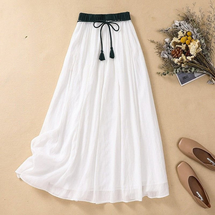 Ava A-Line Maxi Skirt | Lightweight Linen, Textured Waist, Tassel Detail 3