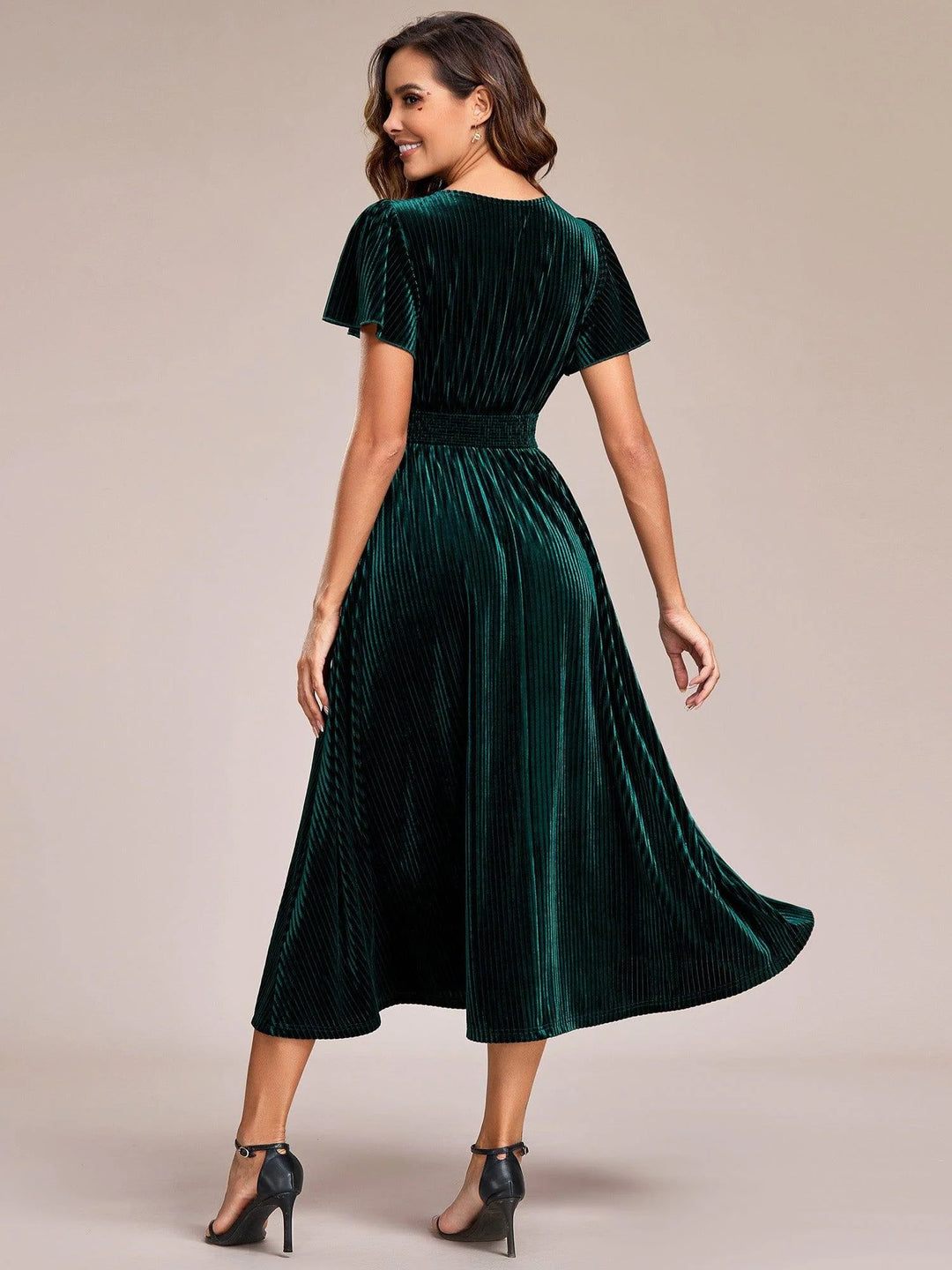 Azura Velvet Midi Dress | V-Neck, Elegant Wedding Guest Dress 1