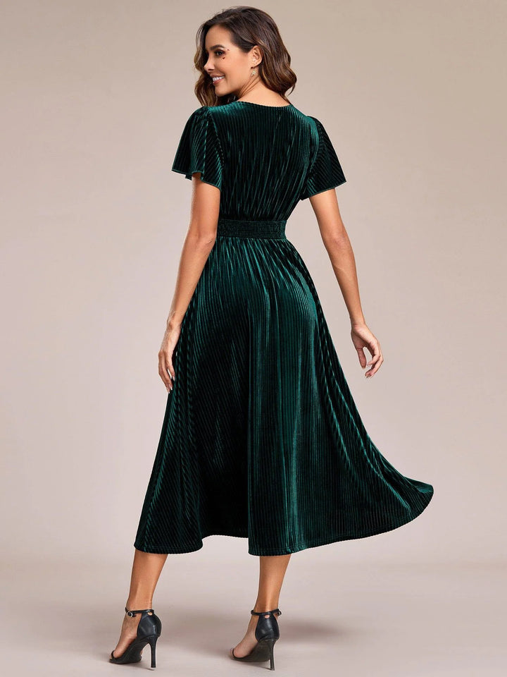 Azura Velvet Midi Dress | V-Neck, Elegant Wedding Guest Dress 1