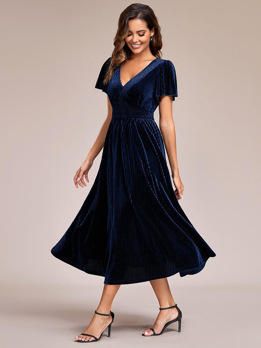 Azura Velvet Midi Dress | V-Neck, Elegant Wedding Guest Dress 11