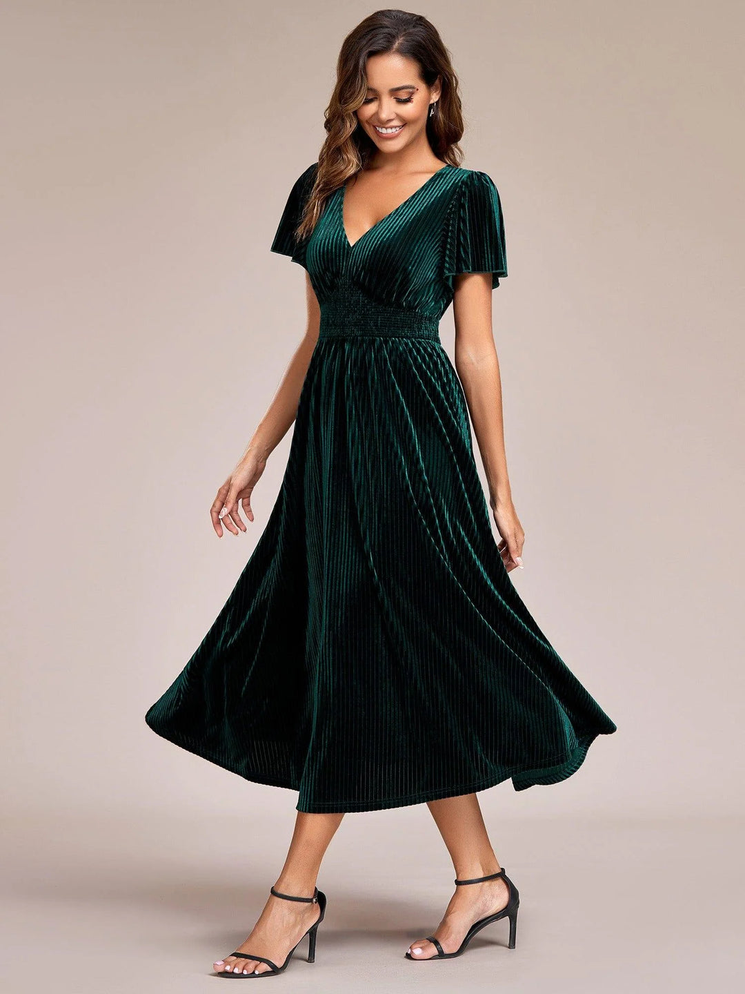 Azura Velvet Midi Dress | V-Neck, Elegant Wedding Guest Dress 3