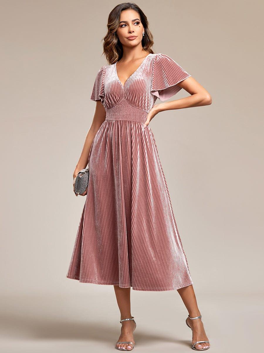 Azura Velvet Midi Dress | V-Neck, Elegant Wedding Guest Dress 8