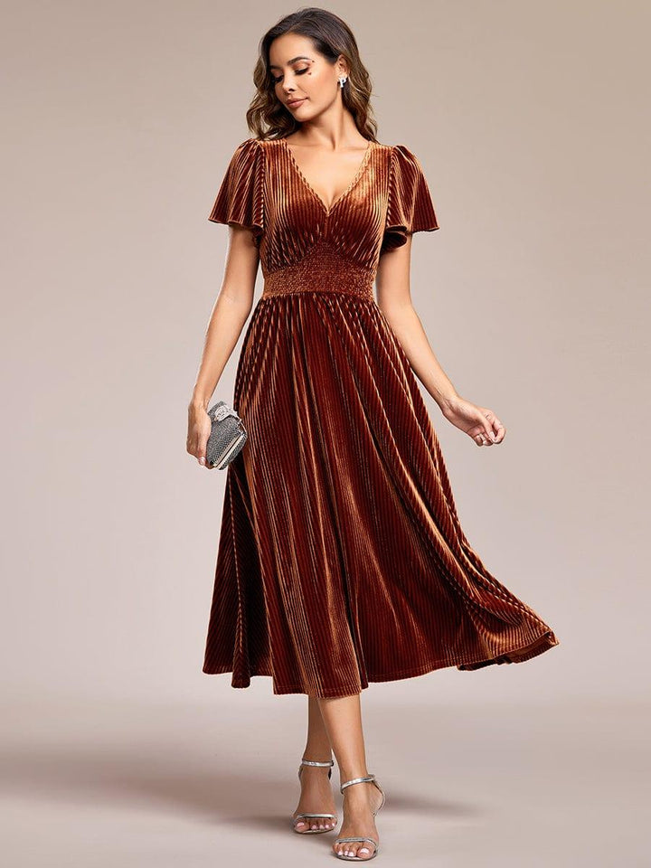Azura Velvet Midi Dress | V-Neck, Elegant Wedding Guest Dress 9
