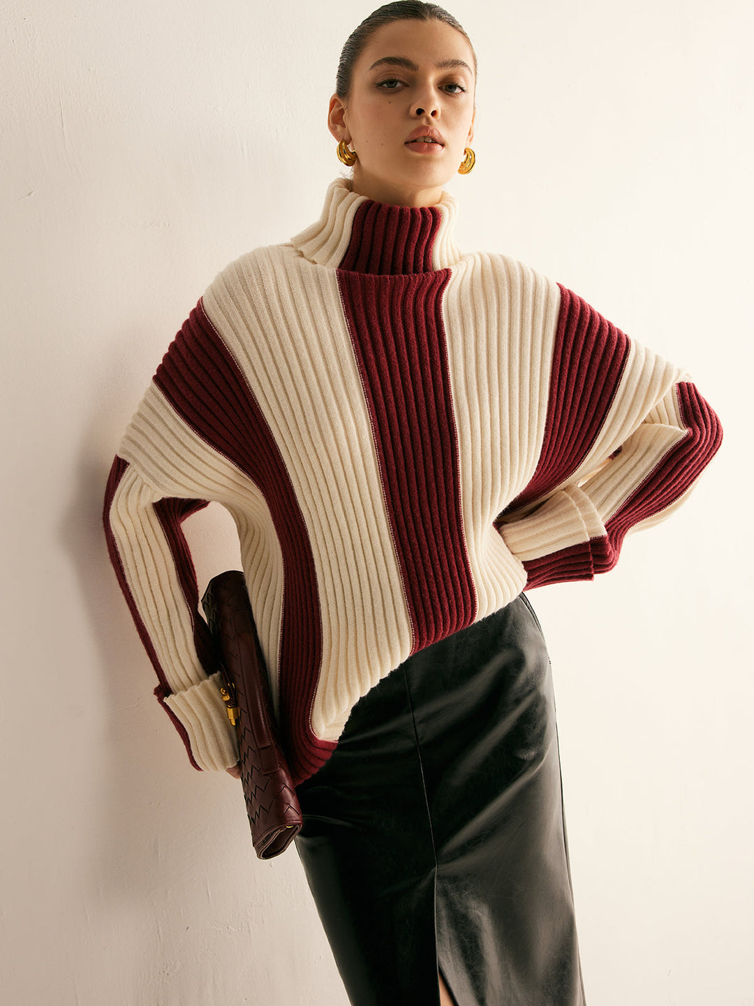 Nikki Color Block Sweater featuring a stylish ribbed turtleneck and made from soft knit fabric, perfect for cozy fall outfits. - 2