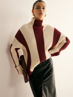 Nikki | Ribbed Color Block Turtleneck Sweater