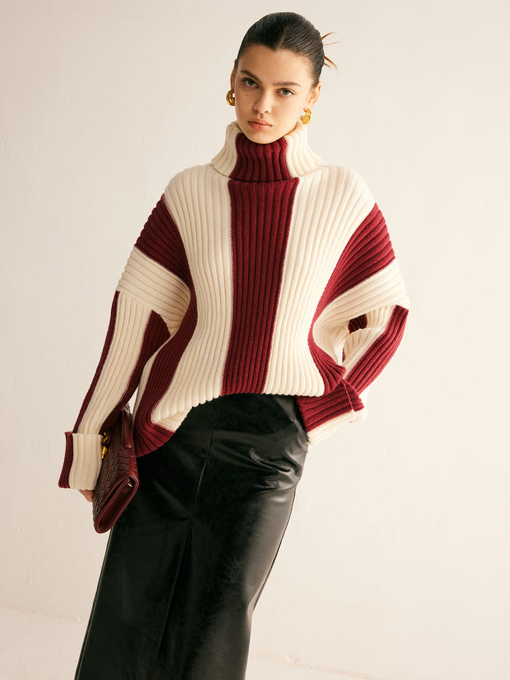 Nikki Color Block Sweater featuring a stylish ribbed turtleneck and made from soft knit fabric, perfect for cozy fall outfits. - 1