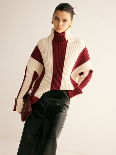 Nikki | Ribbed Color Block Turtleneck Sweater