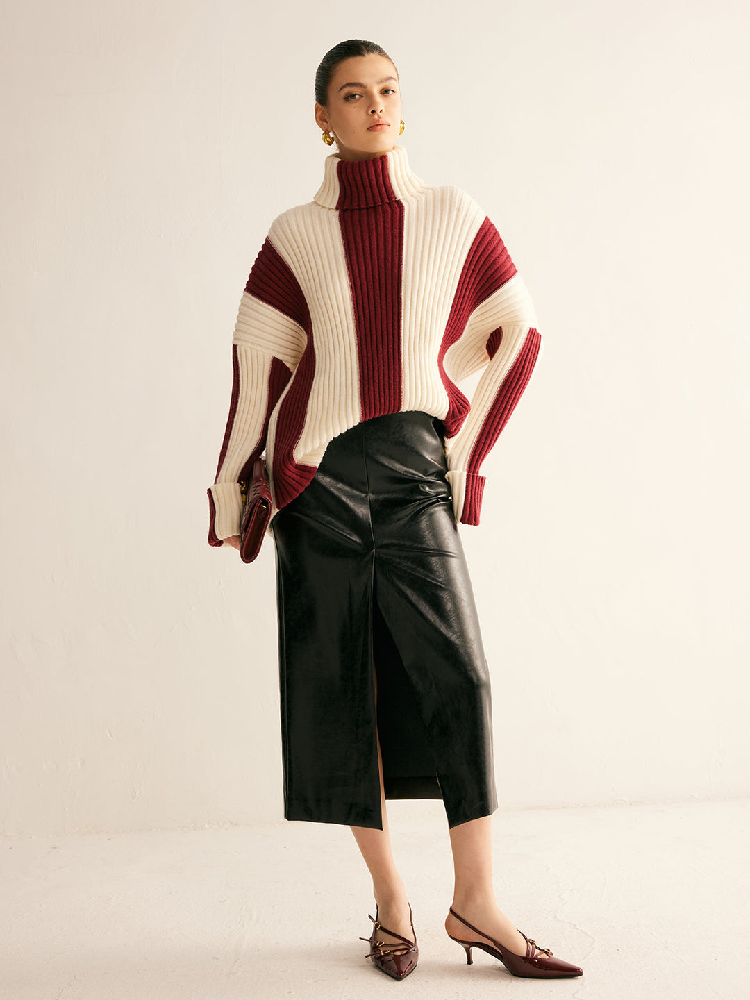 Nikki Color Block Sweater featuring a stylish ribbed turtleneck and made from soft knit fabric, perfect for cozy fall outfits. - 5