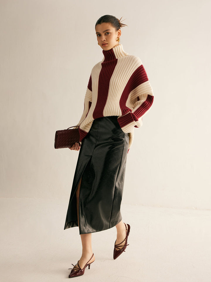 Nikki Color Block Sweater featuring a stylish ribbed turtleneck and made from soft knit fabric, perfect for cozy fall outfits. - 6