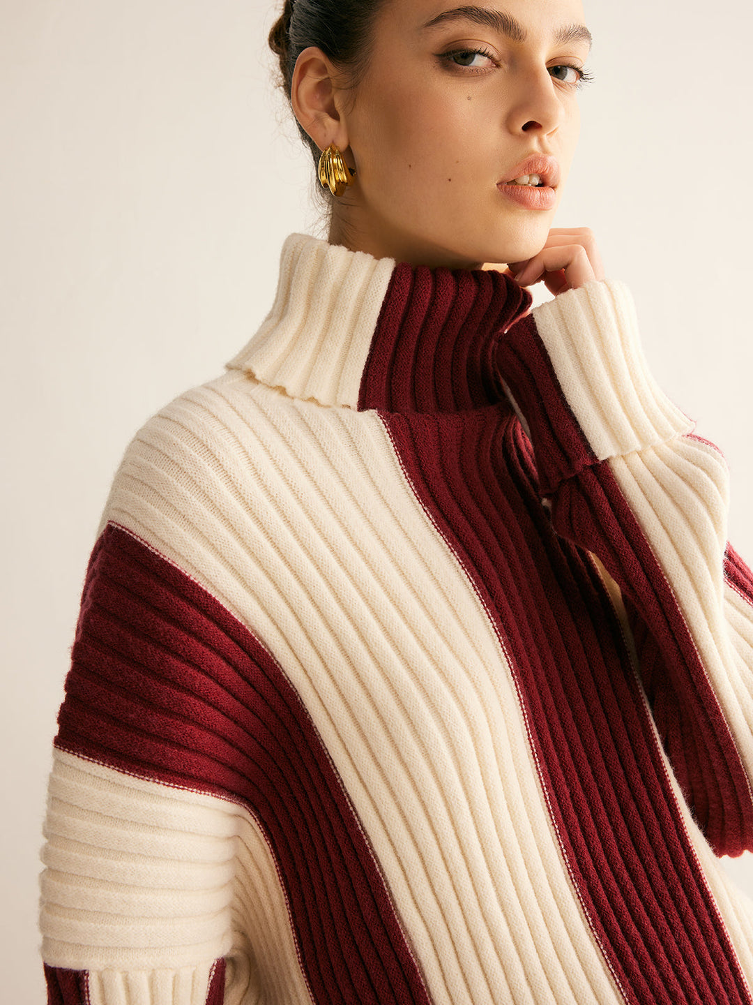 Nikki Color Block Sweater featuring a stylish ribbed turtleneck and made from soft knit fabric, perfect for cozy fall outfits. - 3