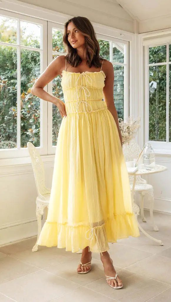 Bella Boho Maxi Dress | Lightweight, Spaghetti Strap Ruffle Hem for Summer and Wedding Guests 0