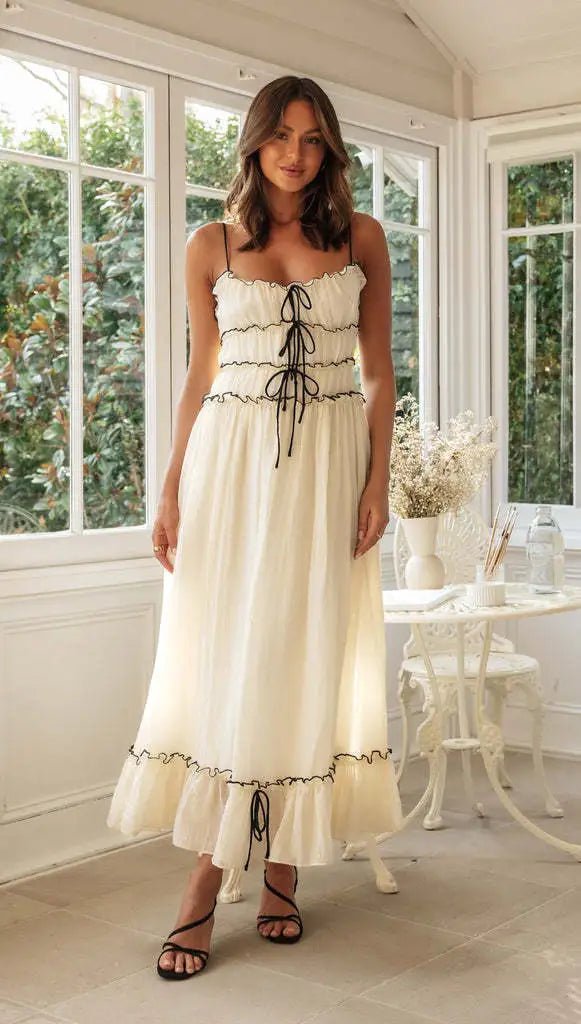 Bella Boho Maxi Dress | Lightweight, Spaghetti Strap Ruffle Hem for Summer and Wedding Guests 1