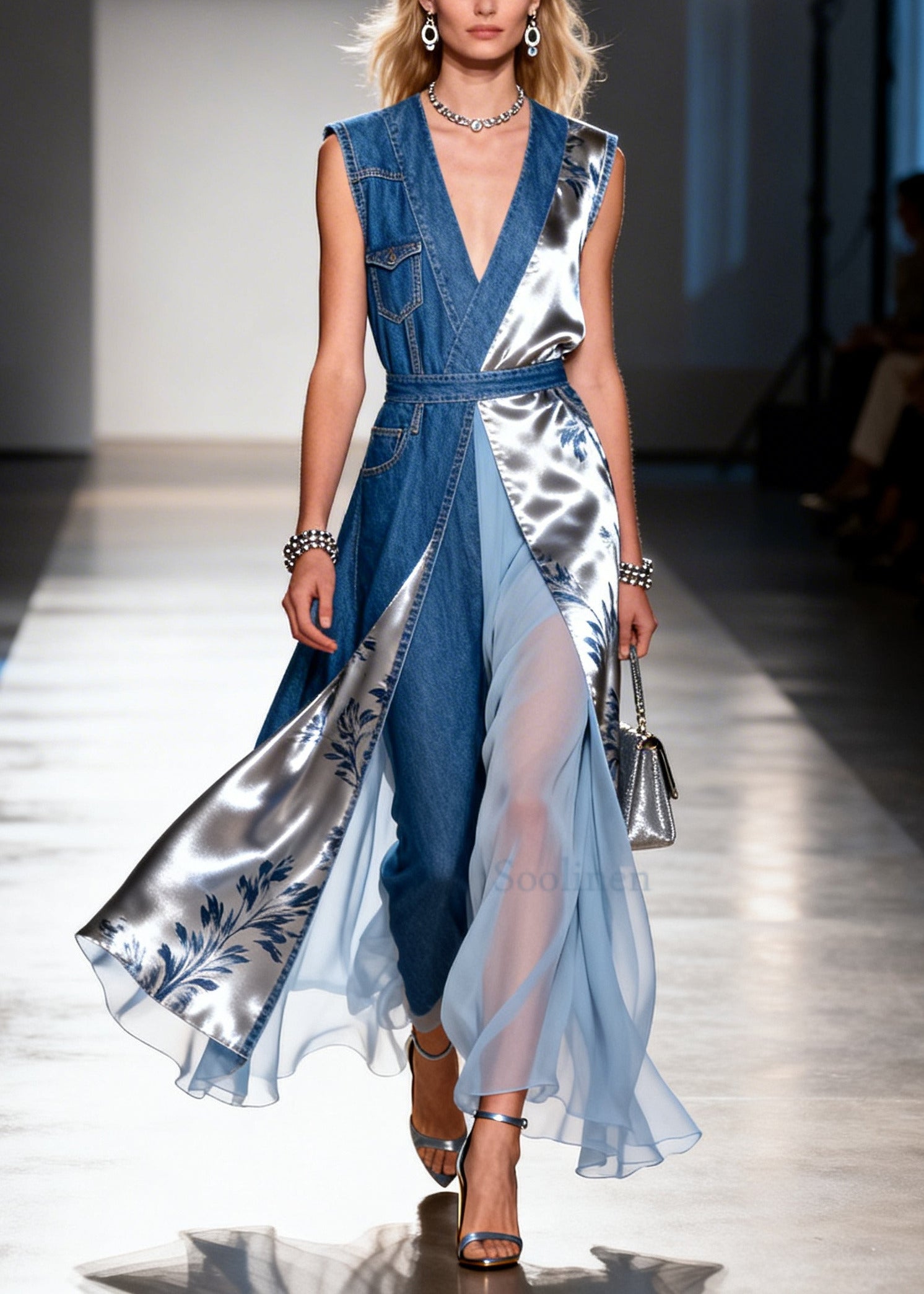 Bella Denim Dress | Asymmetrical Patchwork, Comfortable Fit for Women 0
