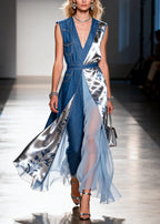 Bella Denim Dress | Asymmetrical Patchwork, Comfortable Fit for Women 4