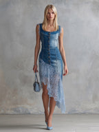 Bella Denim Dress | Lace-Trimmed, Asymmetrical Hem 1