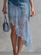 Bella Denim Dress | Lace-Trimmed, Asymmetrical Hem 3