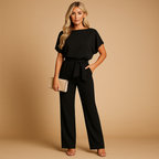 Bella Elegant Jumpsuit | Black, Wide-Leg, Self-Tie Belt 0