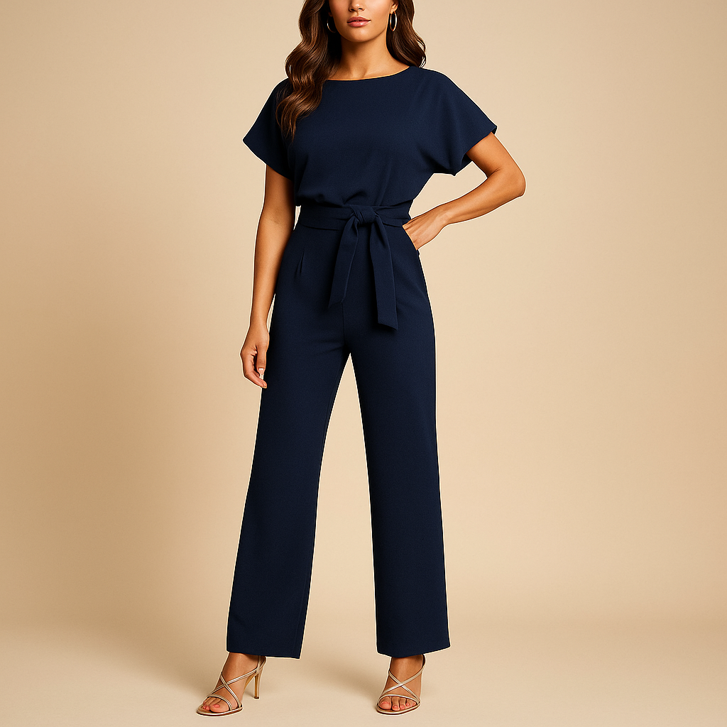 Bella Elegant Jumpsuit | Black, Wide-Leg, Self-Tie Belt 1