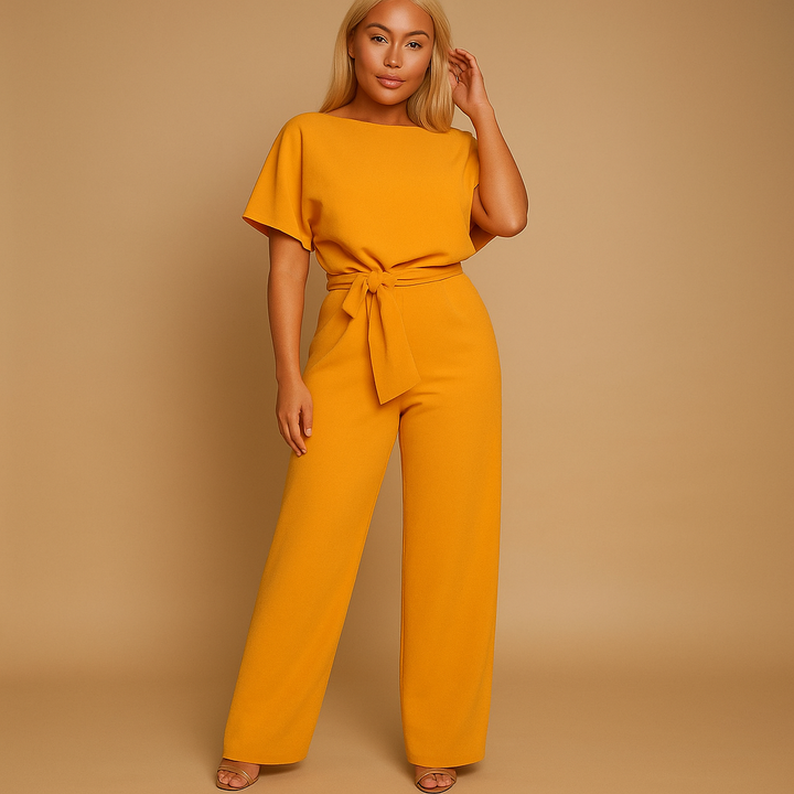 Bella Elegant Jumpsuit | Black, Wide-Leg, Self-Tie Belt 2