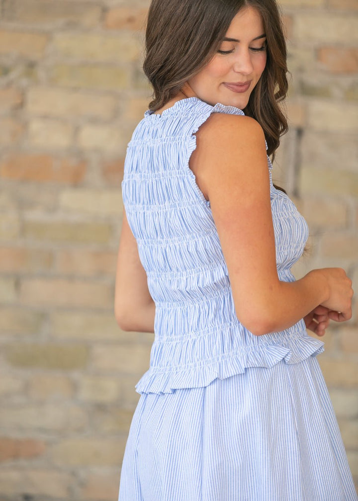 Bella Stripe Set | Soft Fabric, Smocked Top & Midi Skirt 7