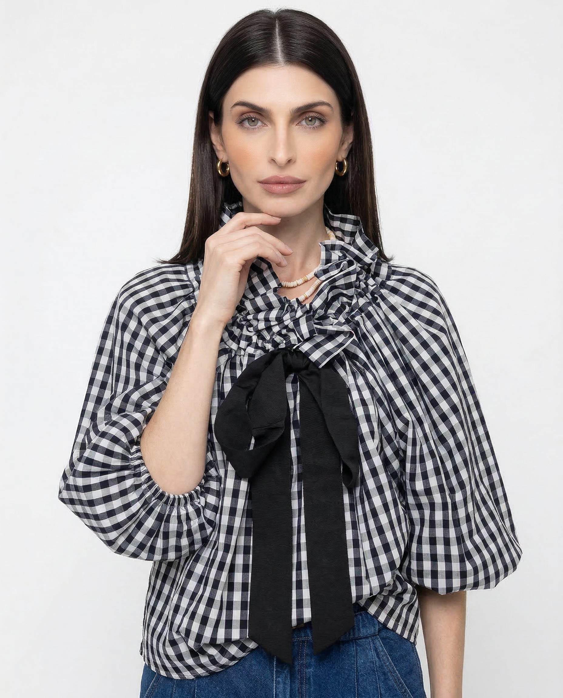 Bellarine Womens Blouse | Oversized Cotton, Ruffled Collar 0
