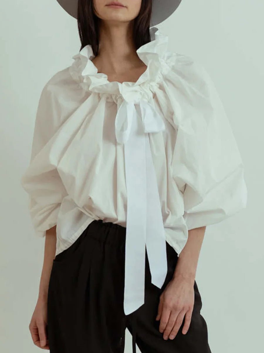 Bellarine Womens Blouse | Oversized Cotton, Ruffled Collar 6