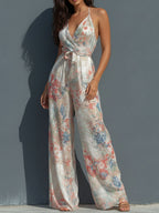 Bora Elegant Jumpsuit | Satin Halter, Wide-Leg Floral Design 2