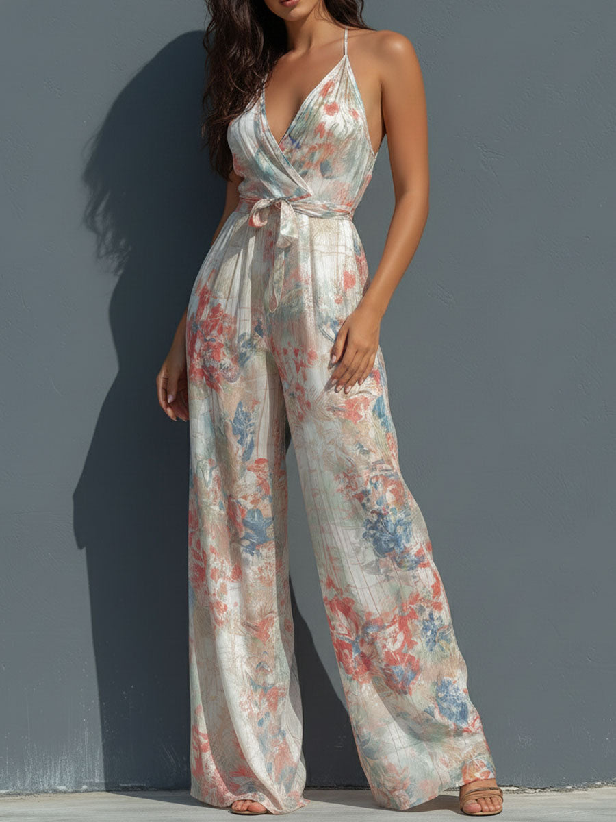 Bora Elegant Jumpsuit | Satin Halter, Wide-Leg Floral Design 2